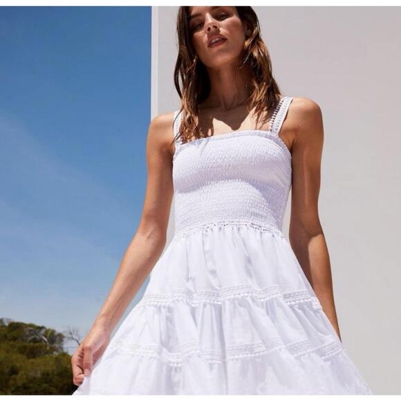 Charo Ruiz Ibiza Stelle Short Dress Smocked White Sz 0 NWT $325 - Picture 1 of 15